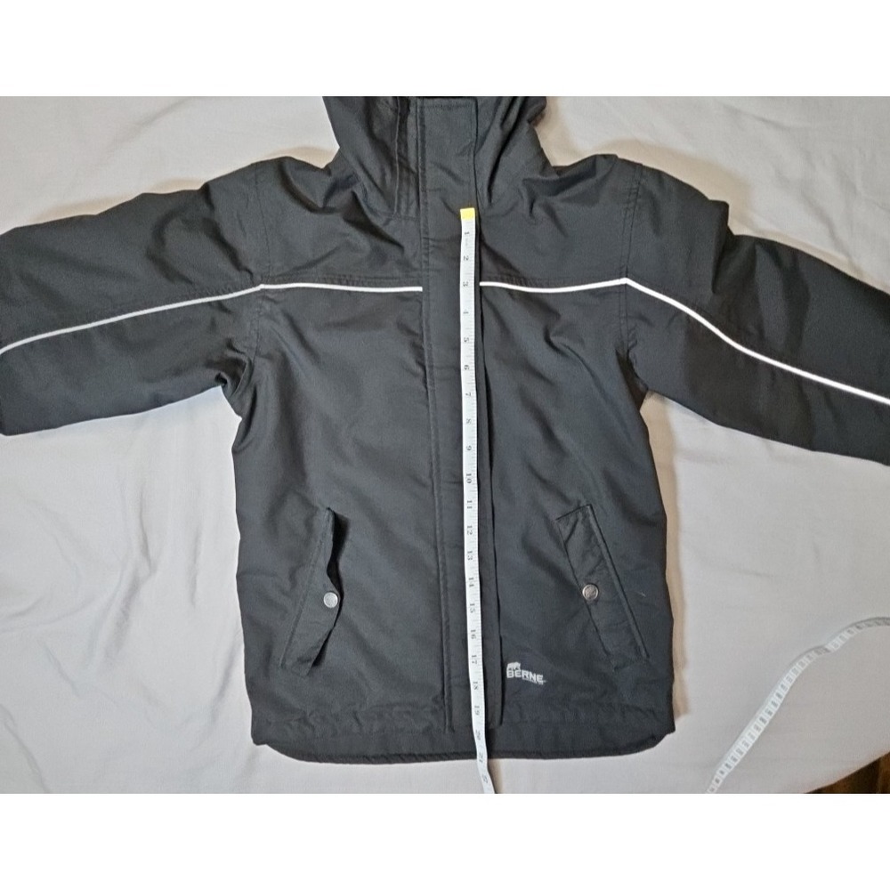 Berne Coastline Black Nylon Hooded Zip Up Fleece Lined Jacket Youth Kids Medium - Picture 6 of 9